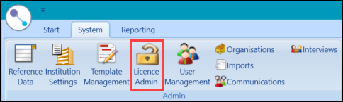 Licence Admin button